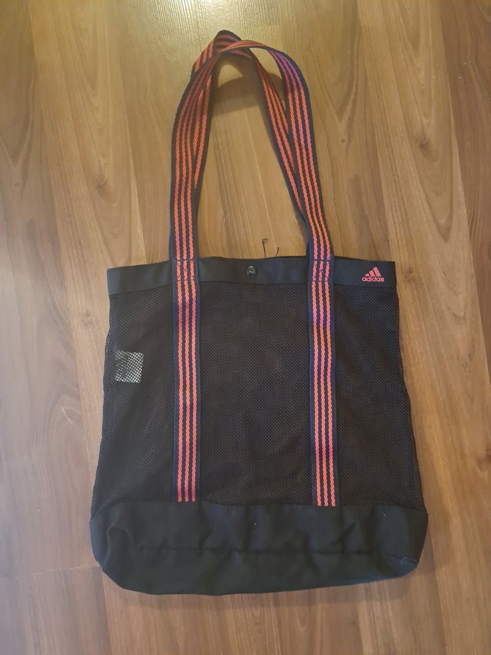 adidas Black Mesh Duffel Tote with Red Accent Straps